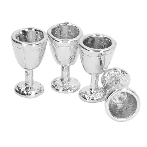 4 st Mini Champagne-glas Simulation Miniatyr Champagne-glas Koppar för 1:12 DockhusSilver