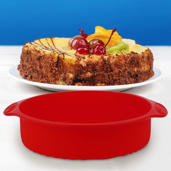 11.42 tommer rund form 3D silikon bakekakeform DIY bakekakeform (rød)