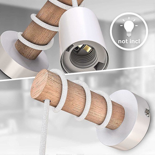 Vägglampa, industriell retrodesign, trä & metall, vardagsrums- & sovrumsbelysning, E27-sockel, för LED-lampa 10W max, vit