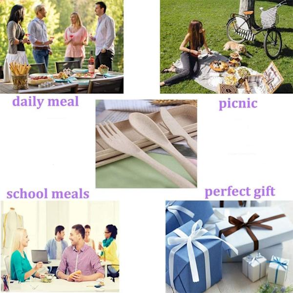 2 set resekit bestickset med fodral vetehalm återanvändbar sked skärare gafflar ätpinnar miljövänlig bärbar bestick för utomhusresor picknick
