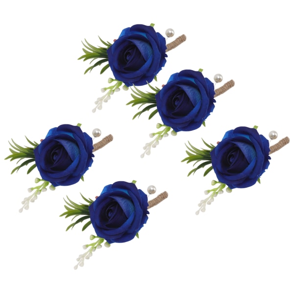 5 st bröllopsboutonniere stift fixerad plast konstgjord blomma corsage för brud och brudgum blå