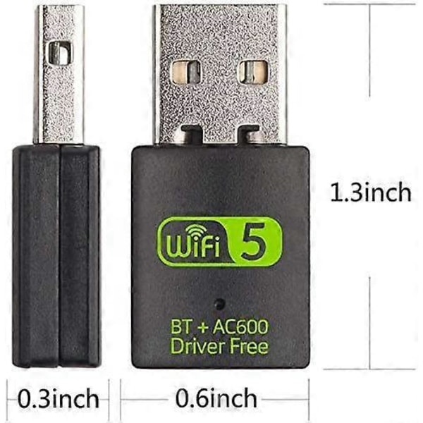 WiFi Dongle, USB WiFi Bluetooth Adapter 600Mbps Dual Band 2.4/5GHz Mini Trådløs Nettverksadapter WiFi Mottaker for PC/Laptop Stasjonær Win10/8/8.1/7