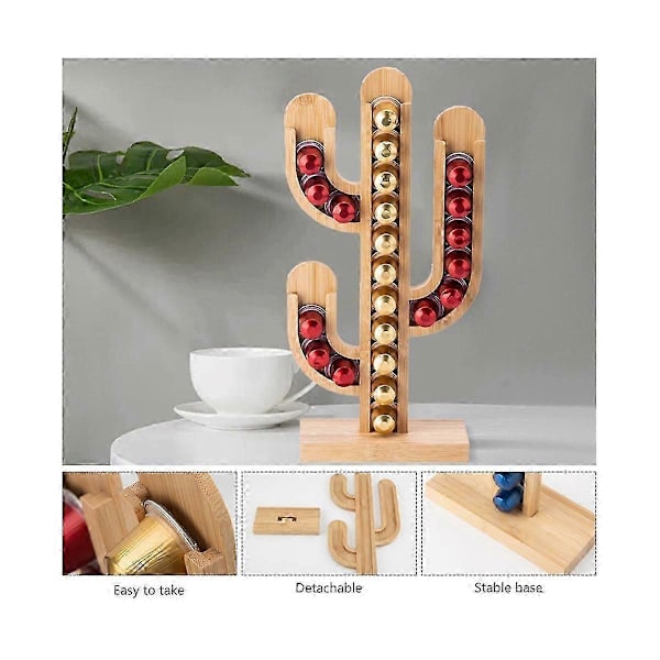 Bambus Roterende Kapsel Kaffe Opbevaringsstativ Kaffekapsel Display Stand Kapselholder Kaktus Kop