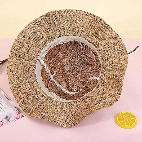 Blå solhatt för flickor, sommarstråhatt och väska med blomdekor, reseset för strand och vandring