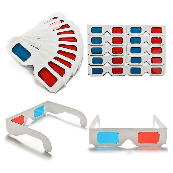 3D-briller, 10 par rød og blå papirstereoobjektiver for sett Anaglyph papir 3D-briller