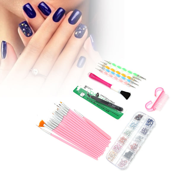 Nagel prickpenna strass dekoration nagelkonst borste tennfolie papper manikyr verktyg set