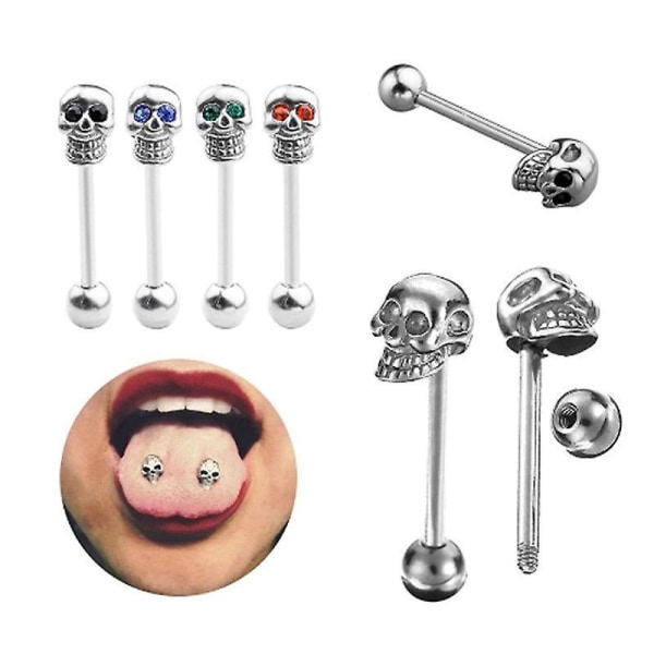 Ruostumattomasta teräksestä valmistettu Diamond Skull Tongue Stud ja 4 värivaihtoehtoa