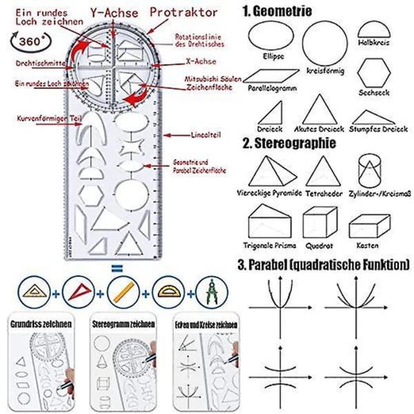 Monitoiminen Geometrinen Viivoitin, Geometrinen Kuvioviivoitin, 3 kpl Monitoiminen Piirtoviivoitin, Geometriset Muodot Viivoitin, Geometrinen Piirtoviivoitin, Geometriaviivoitin
