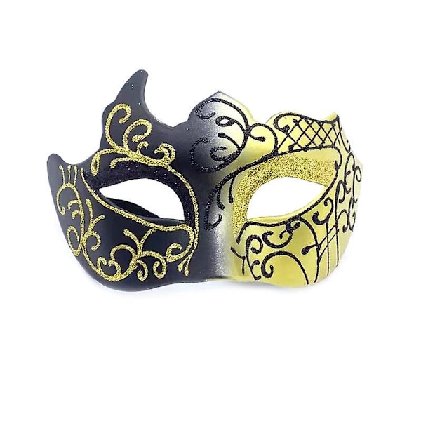 Elegantti musta ja kultainen venetsialainen naamio naamiaisiin, cosplayhin, karnevaaliin ja teemajuhliin - unisex