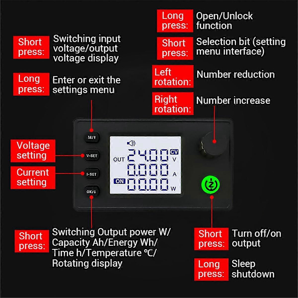 Justerbar 90W DC Buck Boost Strømkonverter Strømmodul