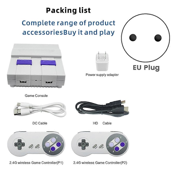 Til SNES821 Retro Spillekonsol 2.4G Indbygget 821 Spil EU Stik