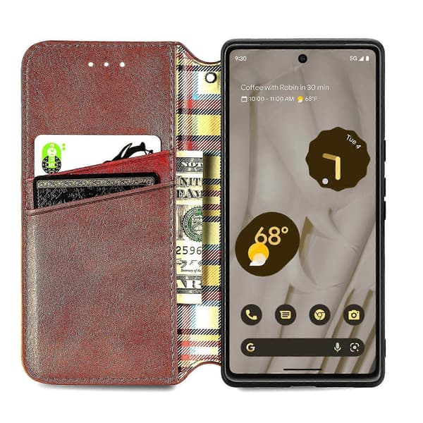 Fodral för Google Pixel 7a Flip Plånbok Flip Magnetiskt Skyddsfodral Plånbok Kompatibel med Google Pixel 7a Fodral Brown