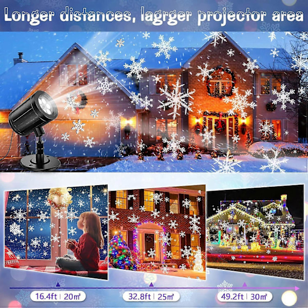 Utendørs Juleprojektor, Led Jule Snøfnugg Projektor Vanntett IP65, Led Projektor Lys Snøfall Effekt Dekorasjon for Jul, Fest,