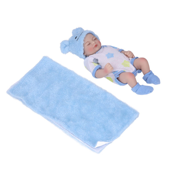 10-tums nyfödd babydocka set tvättbar emulational mjuk vinyl sovande babydocka med kläder filt Garçon bleu