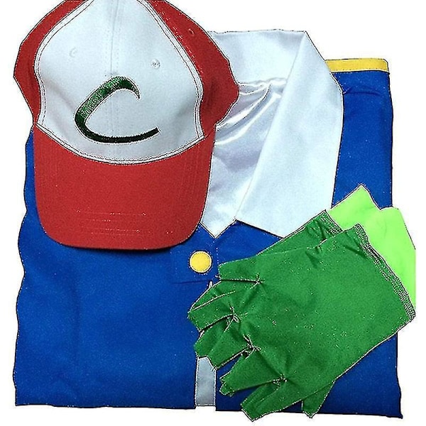 Anime Blå Jakke Kostume til Mænd og Kvinder - Ash Ketchum Cosplay Sæt