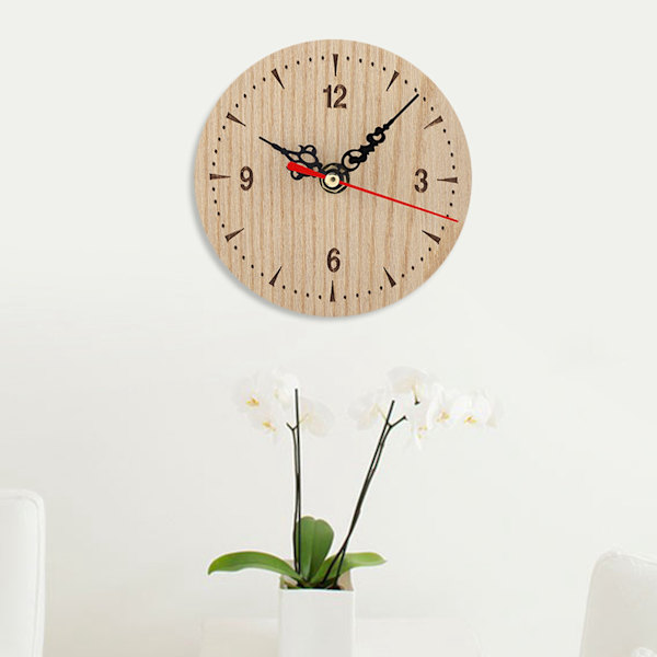 Vintage rundt træbord Skrivebord væg analog ur til stue soveværelse kontor (12cm)