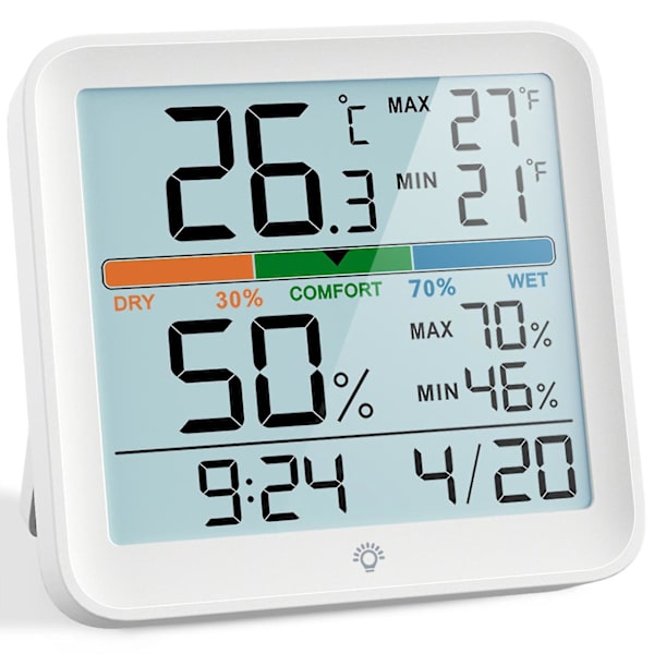 Digital Hygrometer Termometer Klocka Komfort Skala Inomhus Temperatur Luftfuktighet Monitor