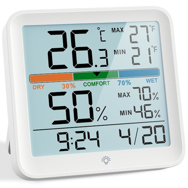 Digital Hygrometer Termometer Ur & Komfort Skala Indendørs Temperatur Luftfugtighedsovervågning