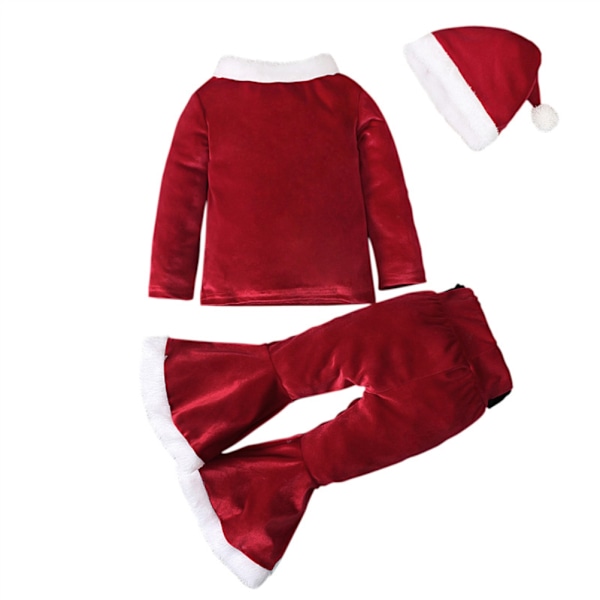 Barn Jul Kläder Set Långärmad Bell Bottom Sammet Jul Tomte Kläder 4PCS Outfits Set för Baby 2-5 År Present