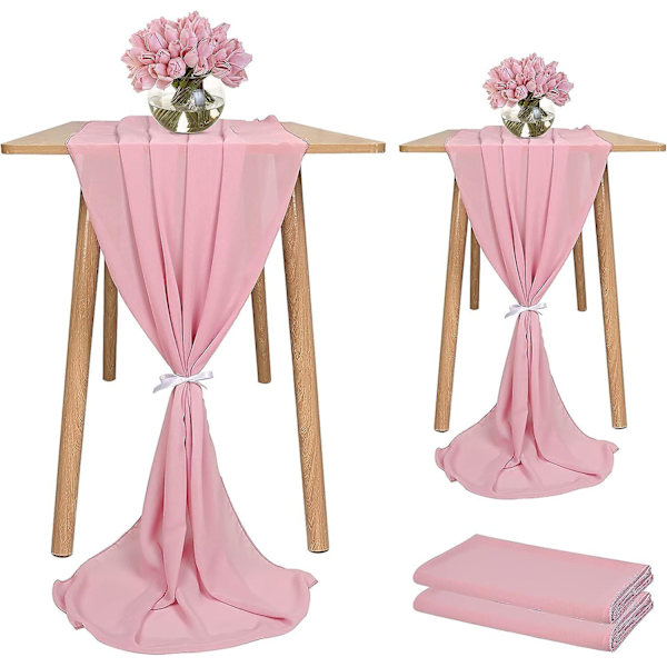 Romantisk bordløber til bryllup - 10 fod støvet rosenren chiffon