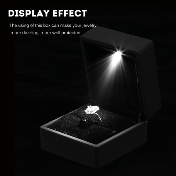 Moderigtigt LED-oplyst Ring Opbevaringsboks Smykker Display Etui Gave Sort