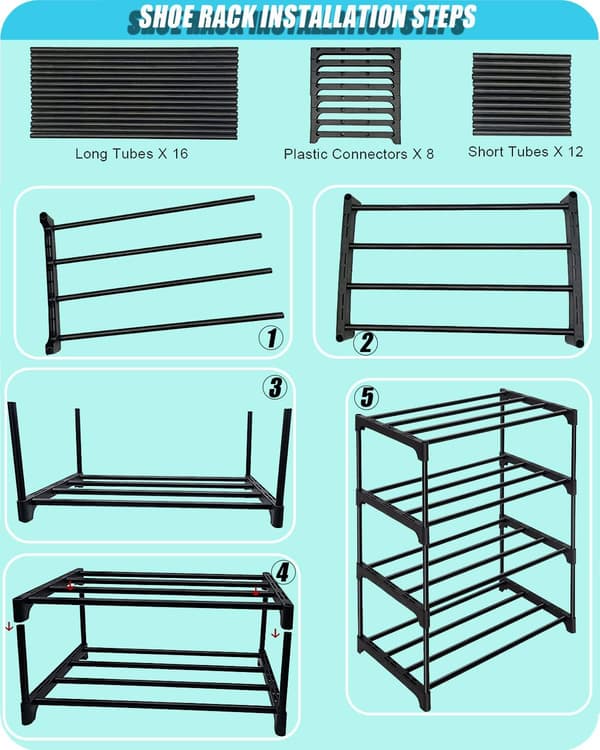 Small Shoe Rack - Stackable Small Shoe Rack - Multifunctional Metal Shoe Rack (Black 4 Tiers)