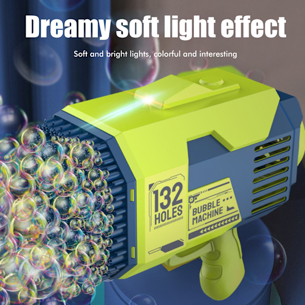 Bubbelblåsare 132 hål Elektrisk bubbelskjutande leksak med LED-ljus Automatisk bubbelmaskin Festtillbehör Sommar utomhusleksak Present till barn