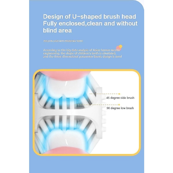 USB-ladattava söpö dinosaurus U-muotoinen lasten automaattinen sähköhammasharja 7-13 vuotiaille, vaaleanpunainen - Basis