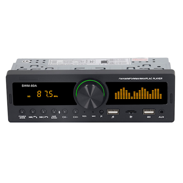 Bilstereo MP3-spelare 12V Bluetooth 5.0 AUX-ingång FM AM-radio Power Minnesfunktion Bilstereo med färgglada lampor 80A