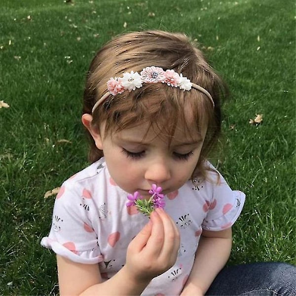 Mjuk Elastisk Nylon Prinsessa Baby Flicka Hårband med Konstgjord Blombukett