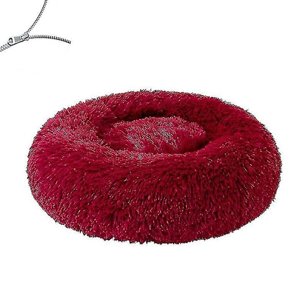 Plush Round Dog Bed for Winter | Soft Cat Bed | Removable Pet Sofa Mat | Large Dogs House | Red | 100CM