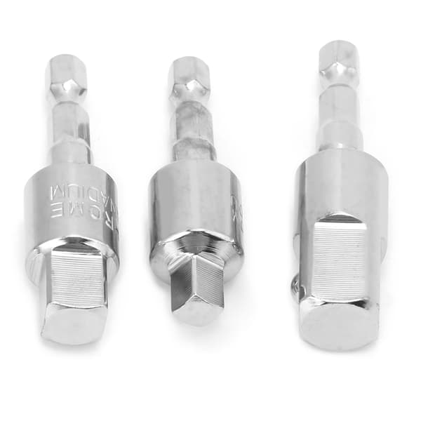 3 stk. Power Drill Socket Set Metall Hex Shank Square Adapter 360 Graders Roterbar Sølv