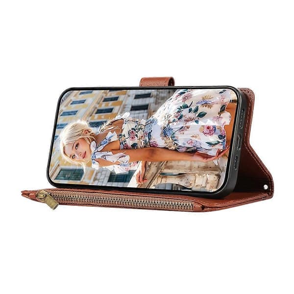 Compatible Case for Samsung Galaxy A56 5G, Multi-Slot, Zipper, Leather Case with Wrist Strap Brown