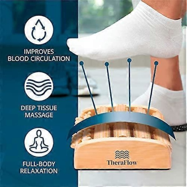 Dobbelt Fodmassagerulle i Træ - Lindring af Plantar Fasciitis, Hæl, Svang, Fodsmerter, Stresslindring - Stor (L)