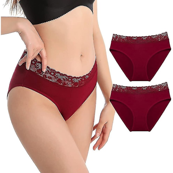 Dam 2-pack Spetsmidja Full Briefs Bomull Underkläder XL Röd