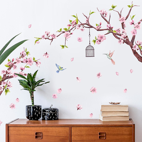 Et sæt vægklistermærker med blomstergrene til køkken, soveværelse og stue