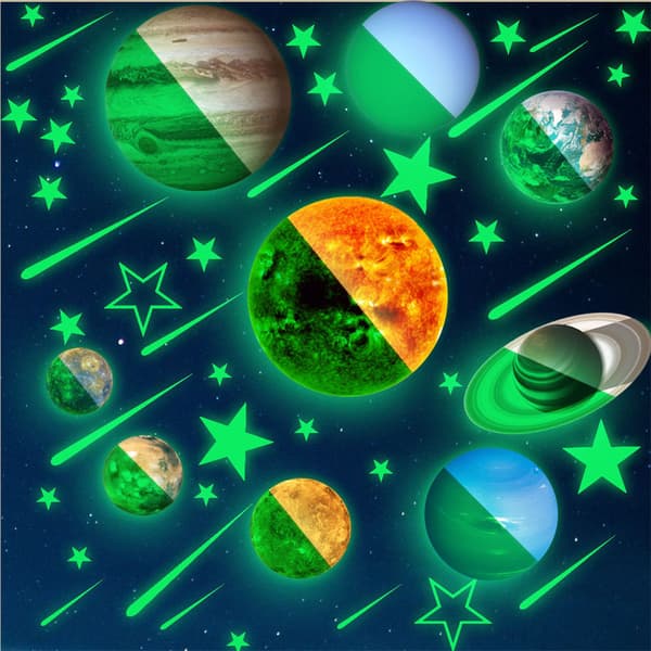 Självlysande solsystemplaneter fluorescerande väggdekaler planetdekaler takväggdekorationdekaler för barnrum