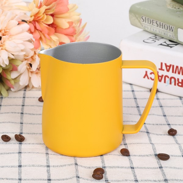 350 ml melkeskummende kanne i rustfritt stål Skummer Kaffe Latte Beholder Kopp Kaffebestikk Gul