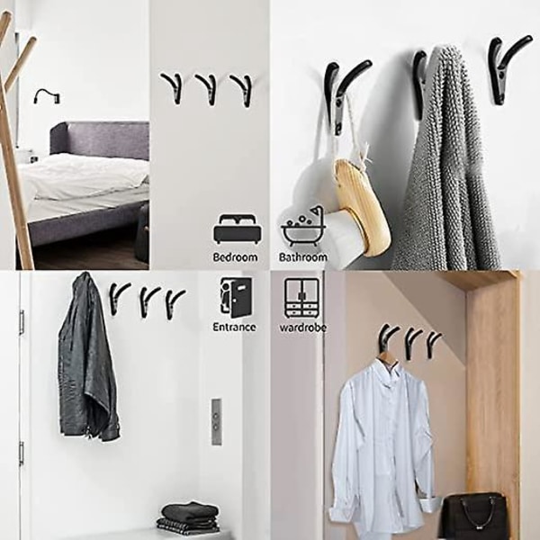 6 Stykker Doble Veggkroker, Minimalistiske Veggmonterte Kraftige Kleshengere i Sink Legering for Entré Soverom Bad Flerbruks Kleshengere Skrue