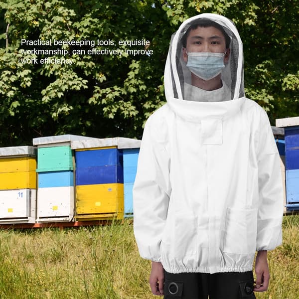 Biodlingsskyddsjacka med dubbla dragkedjor, biodlarutrustning, vit
