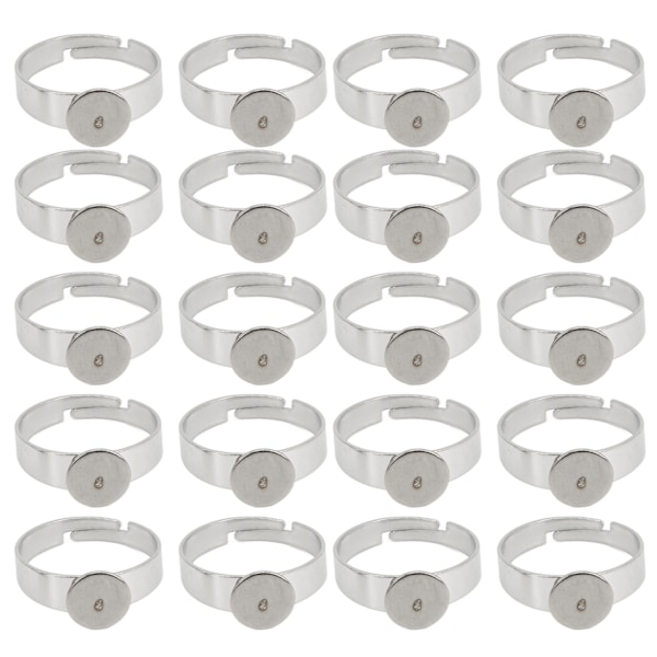 20 stk. tomme ringe 8 mm justerbar rustfrit stål DIY flad ringbase til DIY ringe DIY smykker
