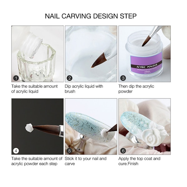 Akryl Nagelpulver Set Akryl Pulver och vätska Set med nagelborste Naglar Art Dekoration Extension Manikyr Verktyg