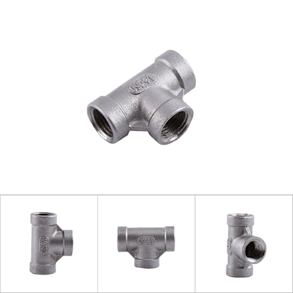 Helt ny T-skjorte 3-veis hunngjengede rørkoblinger rustfritt stål SS 304 (1/4" 37 mm)