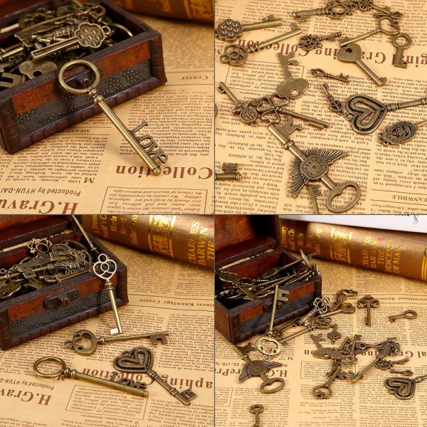 69 stk. Assorteret antikke vintage bronze skelet nøgler Fancy hjerte sløjfe smykker