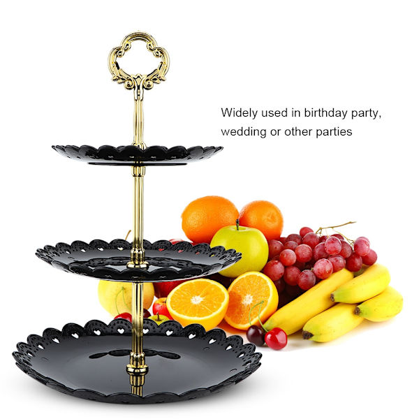 3-vånings fruktdessertdisplayställ Cupcake Cake Holder Födelsedagsfest Bröllop (Svart)