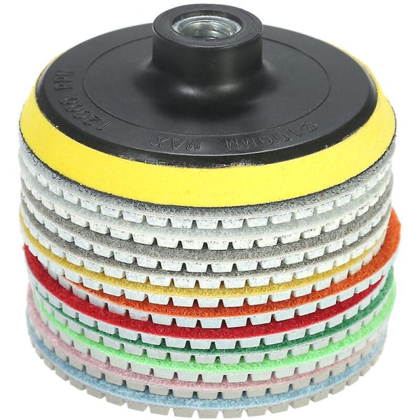 Diamond Polishing Pad Set - 11pcs 4" Wet Diamond Discs + 1 Back Pad for Granite, Marble, Tile, and Concrete