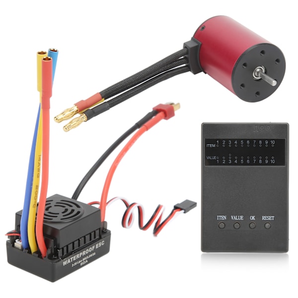 RC vedenpitävä harjaton 60A ESC S3650 3900KV harjaton moottoripaketti ohjelmointikortilla 4mm T-liitin 1/8 1/10 RC-autoon