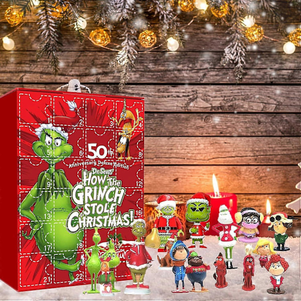 2023 Adventskalender Grinch Design Blind Box Morsom Julekalender med 24 Dager Fidget Leker for Barn Julegaver