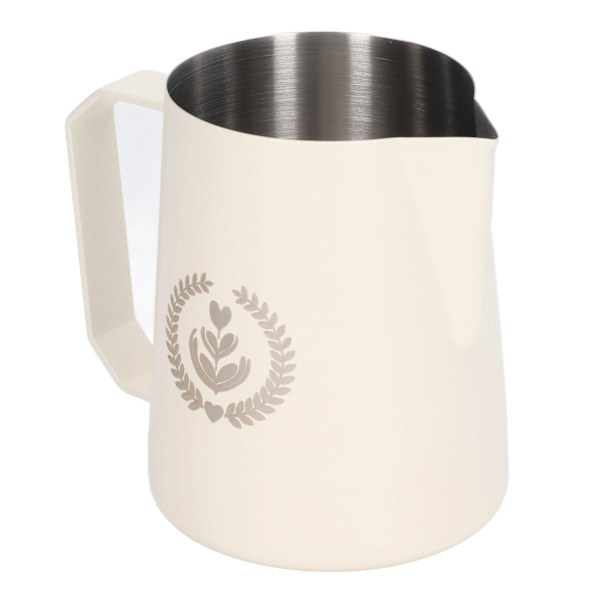 Mælkeskummerkande i rustfrit stål, skummekanden, blandingskop, kande til kaffedrikke, 450 ml, hvid