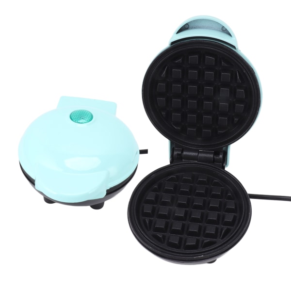 Mini våffeljärn, dubbelsidig, rund, multifunktionell frukostmaskin för toast och smörgåsar, BRA rund stickkontakt, 110 V, blå
